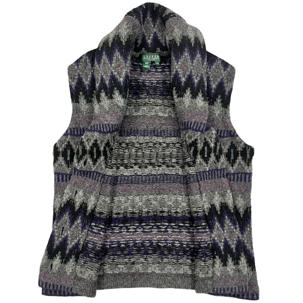Lauren Ralph Lauren Women’s Lambswool Sweater Vest Shawl Collar Southwes… - Picture 5 of 15